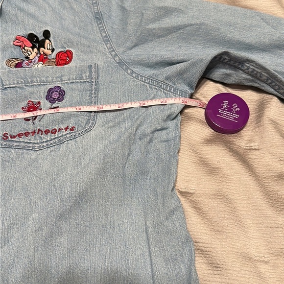 Vintage 90s Disney Denim Button Long Sleeve Shirt Mickey & Minnie Embroidery XL - Picture 6 of 8